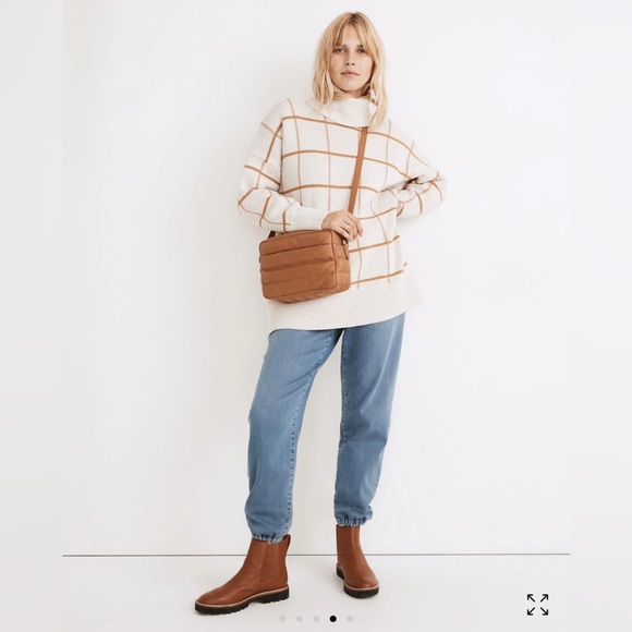 Madewell Pearldale Turtleneck Sweater Windowpane In Cream Size M cotton/wool - Picture 2 of 11